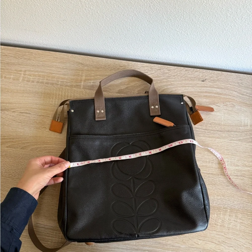 Orla Kiely Flower Stem Embossed Leather Backpack, Black - Picture 4 of 7